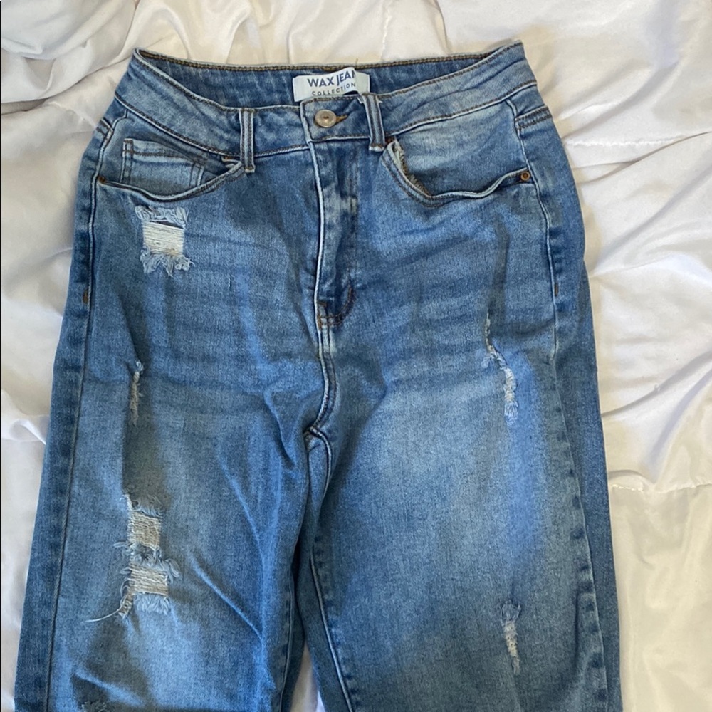 Wax Jean Blue Boyfriend Distressed Jeans